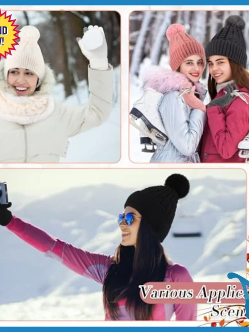 Winter Beanie Scarf Gloves Set Fleece Touch Screen One Size